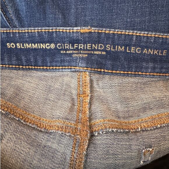 Chico's Plus 16R So Slimming Girlfriend Slim Ankle Dark Blue Jeans - Picture 2 of 8